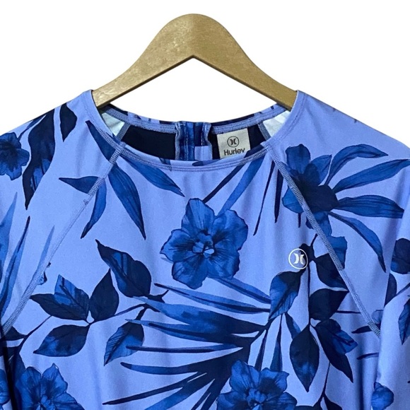 Hurley Floral Print Long Sleeve One Piece Rash Guard Swimsuit L Blue NWT - Picture 6 of 8